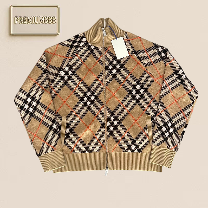 Bbr Check Pattern Zipper Pullover Sweater