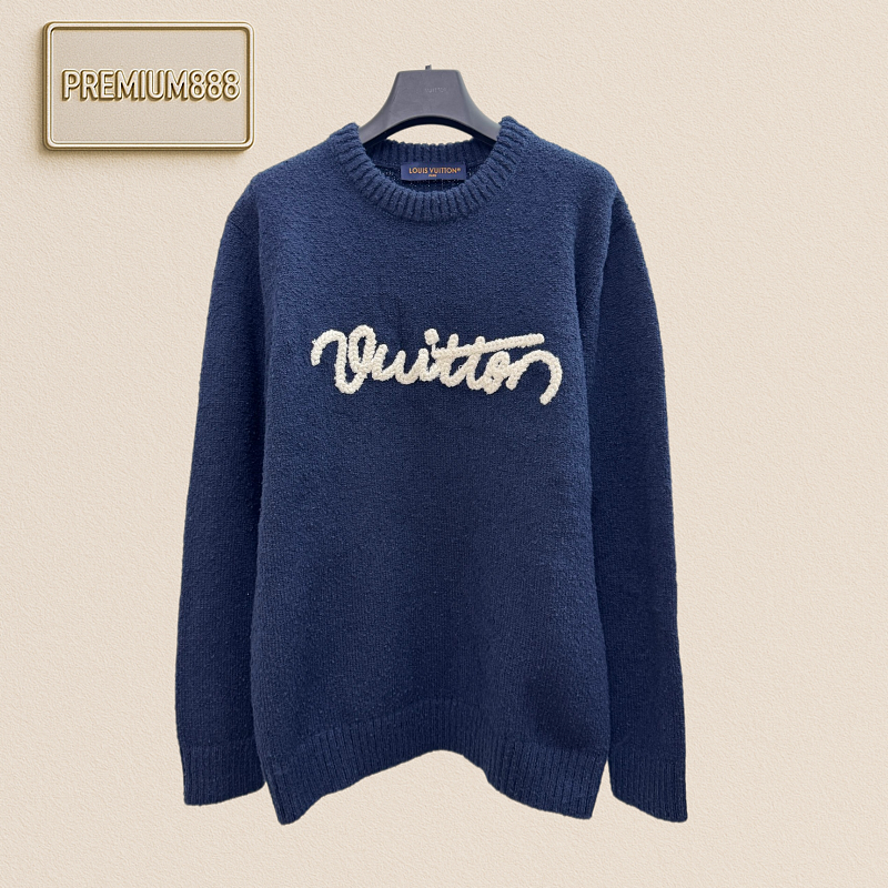 1v Louis Letter Weave Embroidered Jacquard Wool Knit Sweater Shirt
