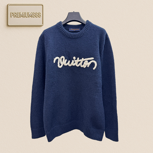 1v Louis Letter Weave Embroidered Jacquard Wool Knit Sweater Shirt