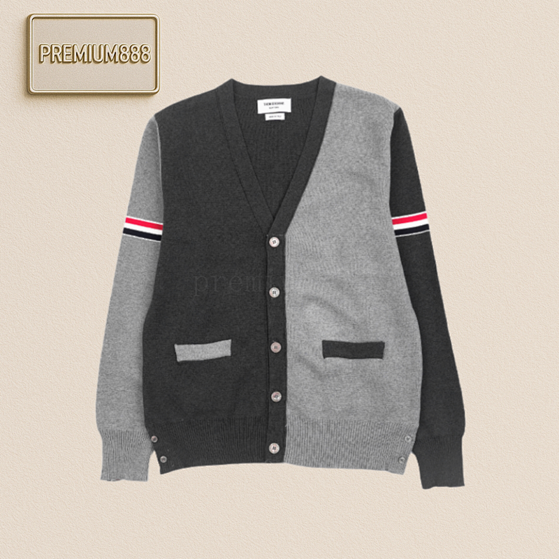 TB 25Fw Color-blocked Arm Ribbon Cardigan Coat - Color-blocked Grey