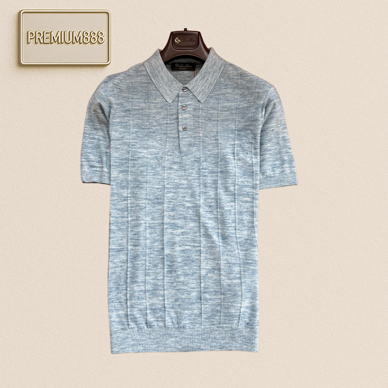 Loropiana Colorful Linen Collarless Short-Sleeved Polo Shirt