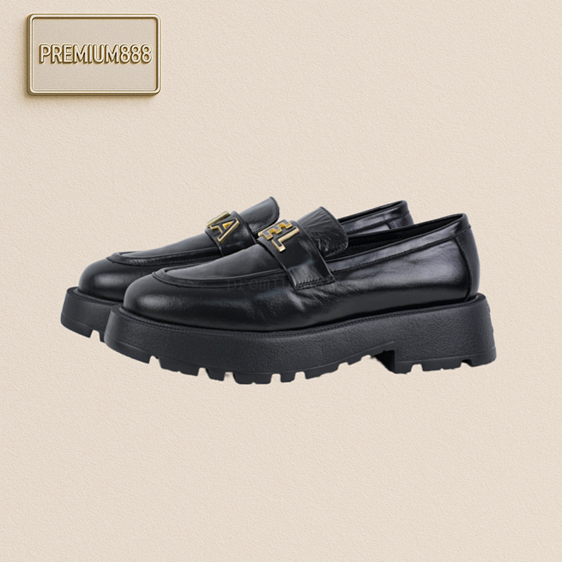 Chanel CH Anel's Shiny Calfskin Logo Loafers
