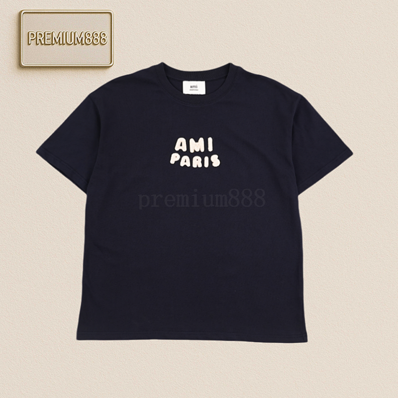27 AM I Paris 25ss Logo Letter Three-dimensional Towel Embroidery T-shirt