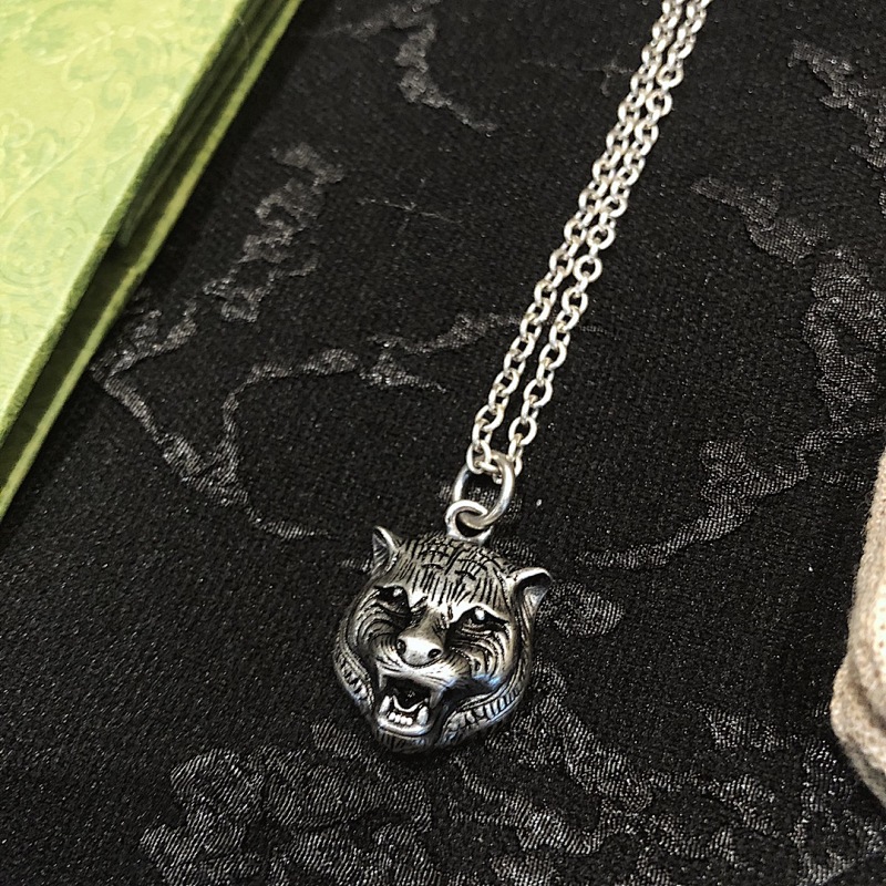 Gu Cc's Distressed Tiger Head Silver NecklaceItem ID