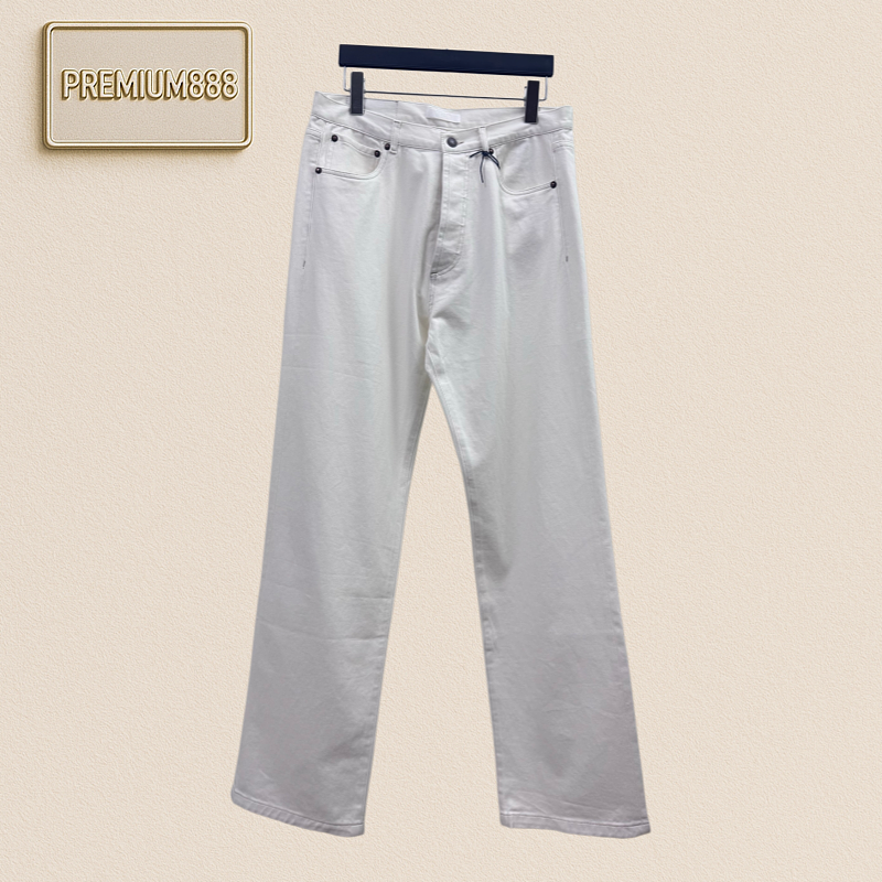 Prada Pocket Leather Label White Denim Pants