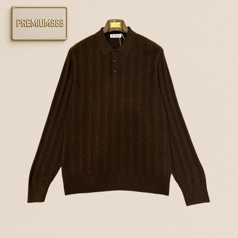 BC Brunello Casual Twisted Long-Sleeved Knitted Polo Shirt