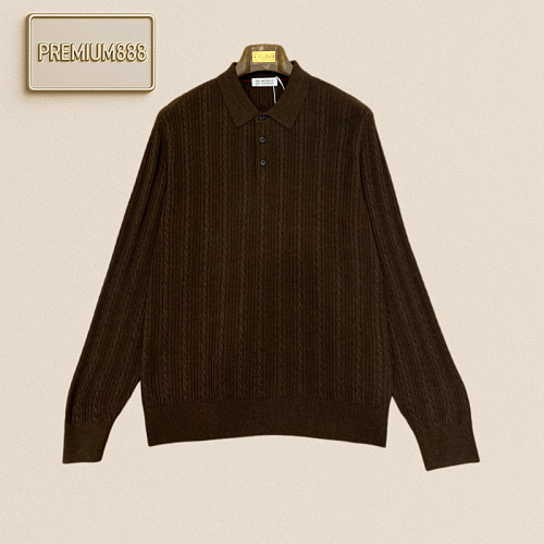 BC Brunello Casual Twisted Long-Sleeved Knitted Polo Shirt