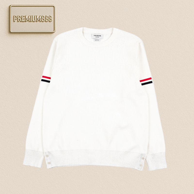 TB 25Fw Arm Ribbon Round-neck Sweater - White