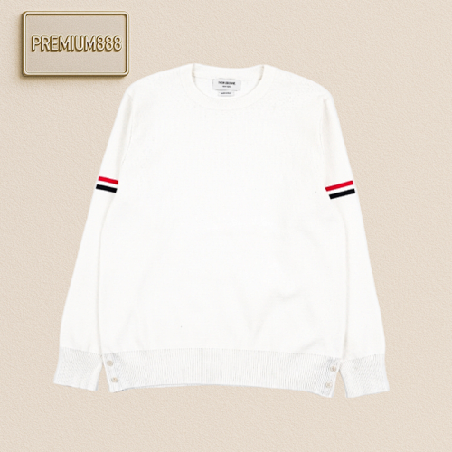 TB 25Fw Arm Ribbon Round-neck Sweater - White