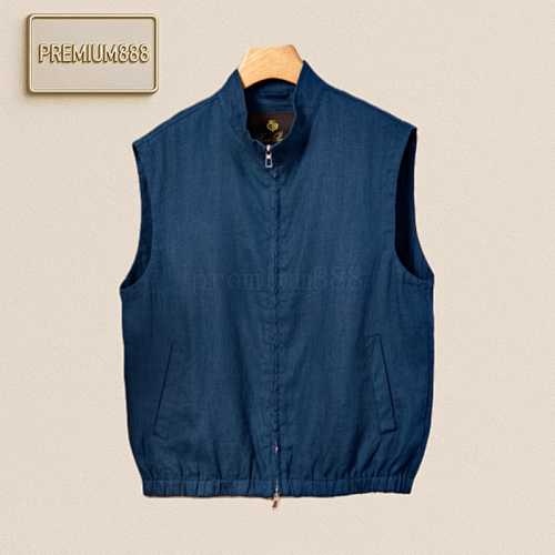 LP Old Qian Vest Stand-up Collar Double-head Zipper Linen Vest Coat Stand-up Collar Design