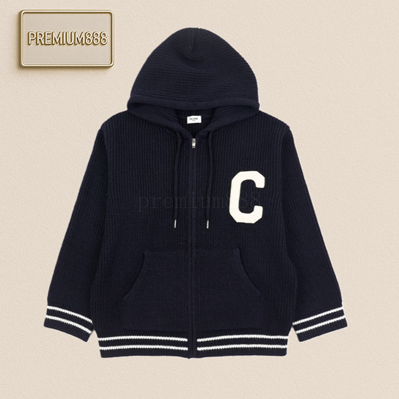Celine Plush Hooded Jacket In Navy Blue