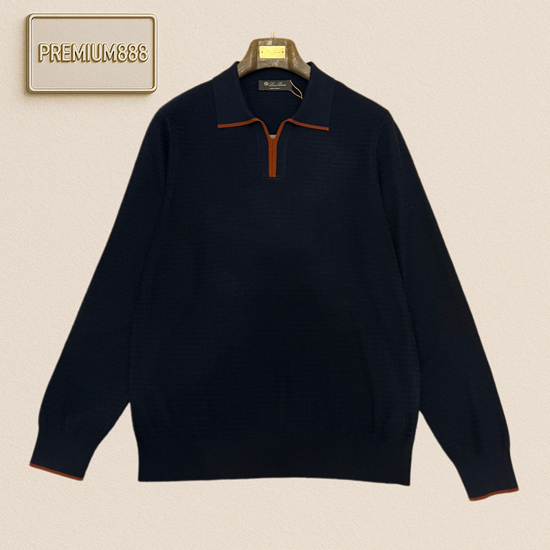 Loro Piana No. Yoo Pianya Color-Contrast Collar Long-Sleeved Knit Polo Shirt