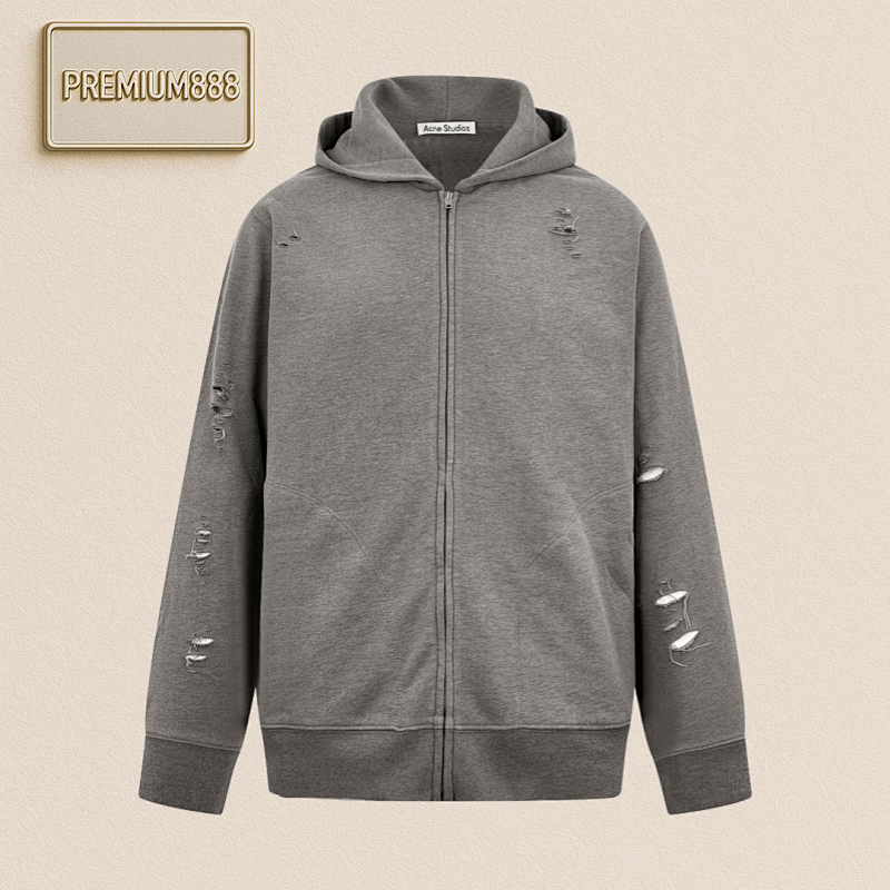 Acne Studios Hole Distressed Logo Zip Jacket