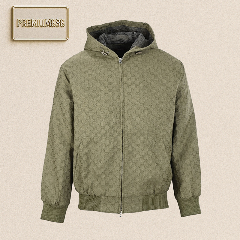 Gucci Guc GG Fully Printed Fine Plaid Hooded Jacket