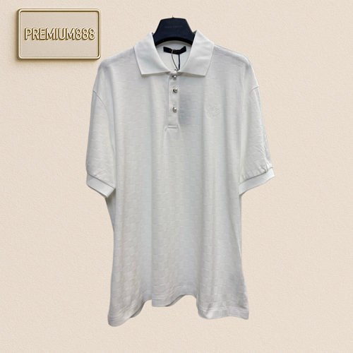 1v Cotton-linen Jacquard Embroidered Pearl-check Polo Shirt Short Sleeves
