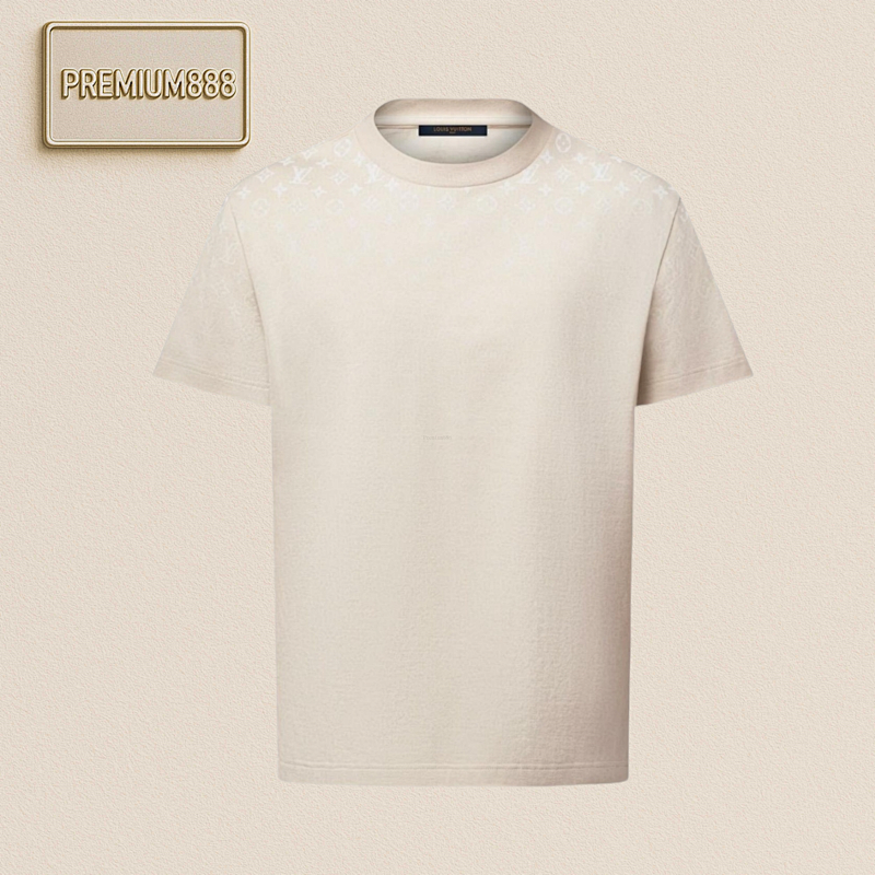 L V White Gradient Round Neck Short Sleeves