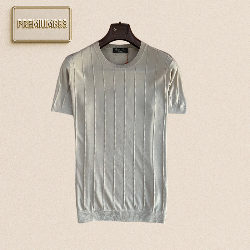 Loropiana No Yo Piana Vertical Stripes Round Neck Knit T-Shirt