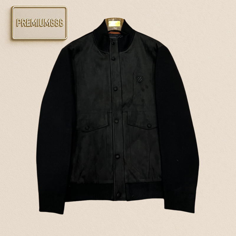 Zegna Jenia Patchwork Deerhide Baseball Collar Casual Down Jacket