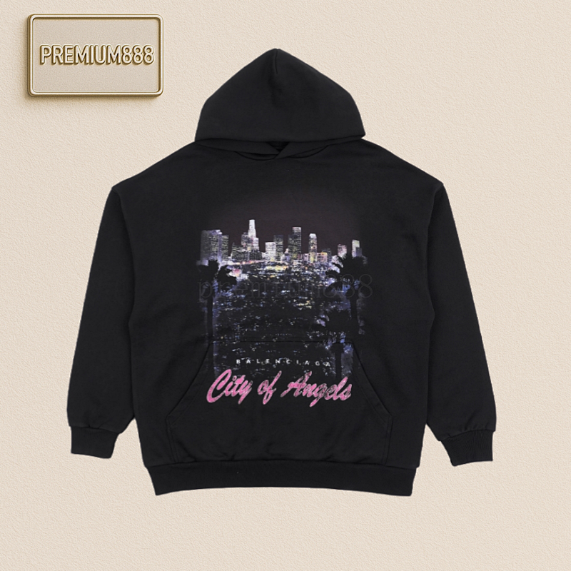 Balenciaga Blcg 25Fw Los Angeles Night View Print Hooded Sweatshirt