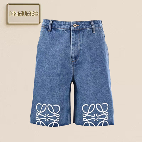Loewe Roievi Anagram Half-Embroidered Denim Shorts