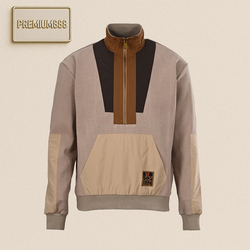 Louis Vuitton LV Khaki Half-zipper Stand-up Collar Hoodie