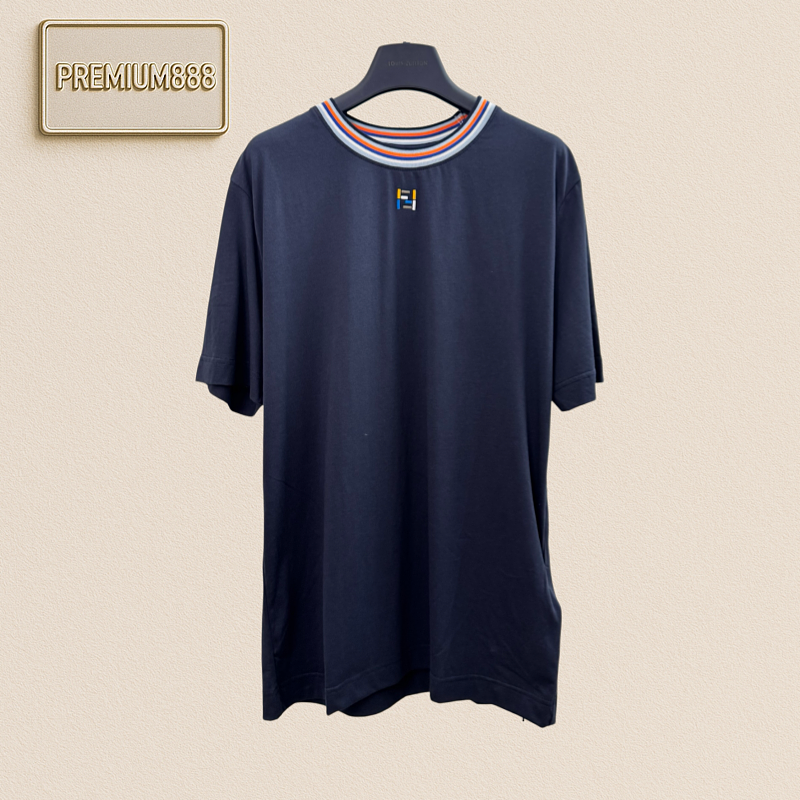 Fend Round-neck Embroidered FF Plaid Cotton Short-Sleeve T-shirt
