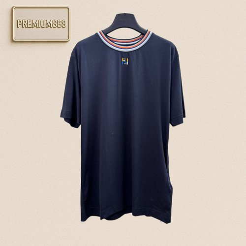 Fend Round-neck Embroidered FF Plaid Cotton Short-Sleeve T-shirt