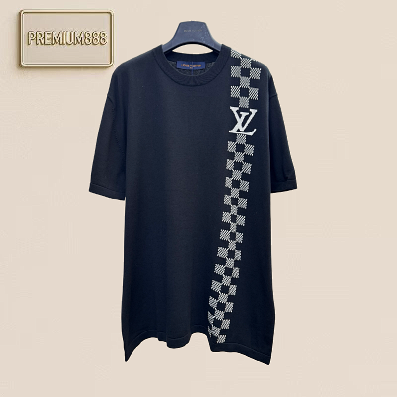 Louis Side-striped Checkered Knitted Short-sleeved T-shirt