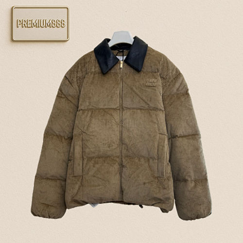 Miumiu Logo Applique Letter-embroidered Leather-collar Down Jacket