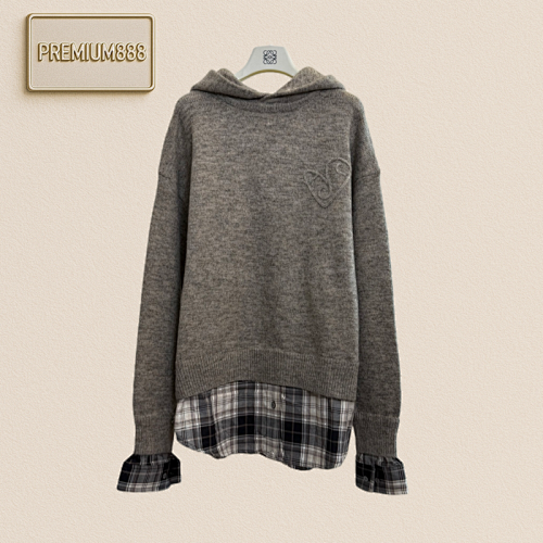 Acne Studios Embroidered Fake Two Checkered Hooded Sweaters With Heart Logo
