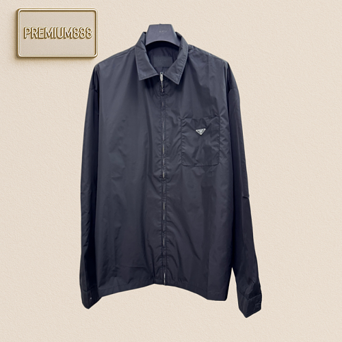 Prada V-neck Recycled Nylon Pouch Triangle Logo Jacket Coat