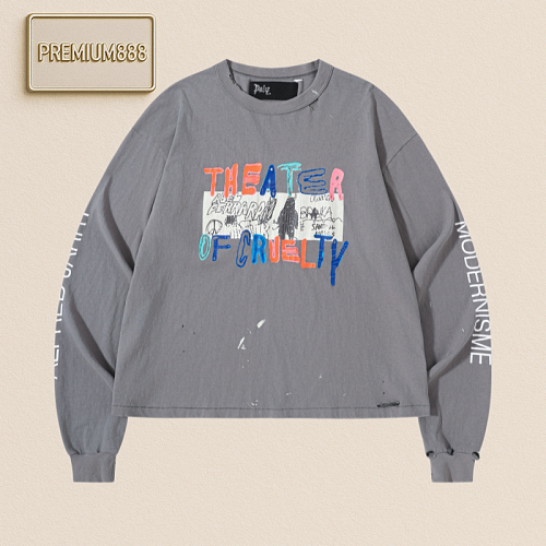 PalyHollywood Washed Damaged Cracked Printed Long-Sleeved T-Shirt