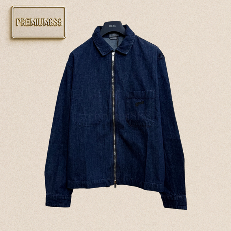 Dio Dior Lettered Lapel Zipper Denim Jacket