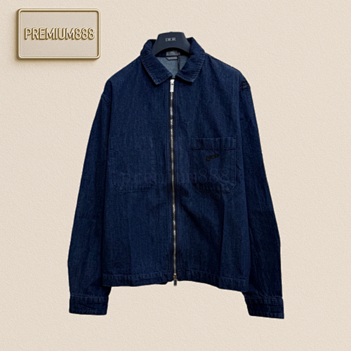 Dio Dior Lettered Lapel Zipper Denim Jacket