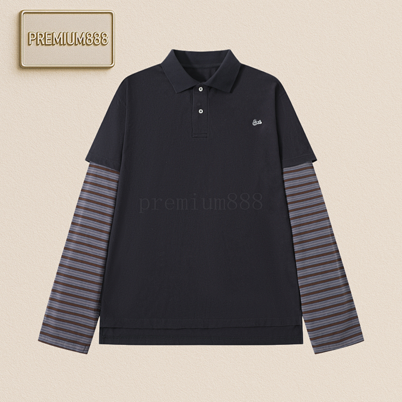 Erl Washed Embroidery Fake Two-piece Polo Long Sleeves