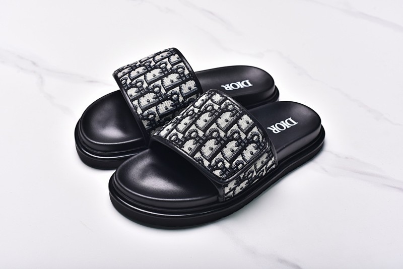 Dior Aqua Velcro Silent Slippers Men's Shoes Black And White