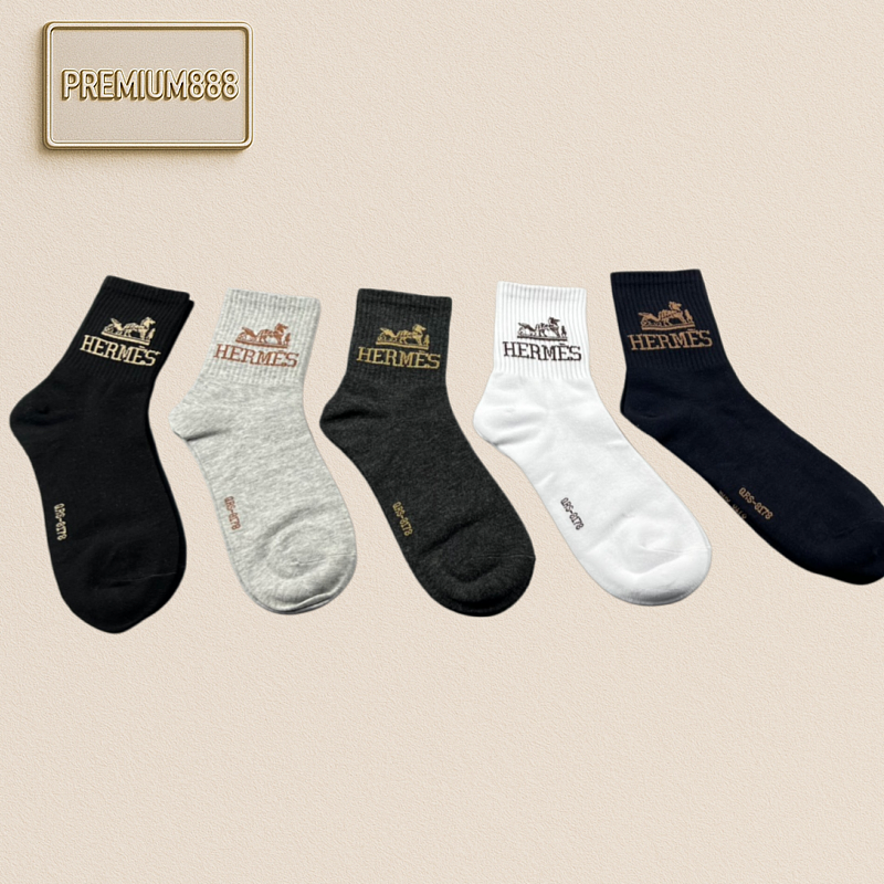Hermes New Product - Hermès Premium Boxed Socks Fashionable Design Pure Cotton Quality 5 P