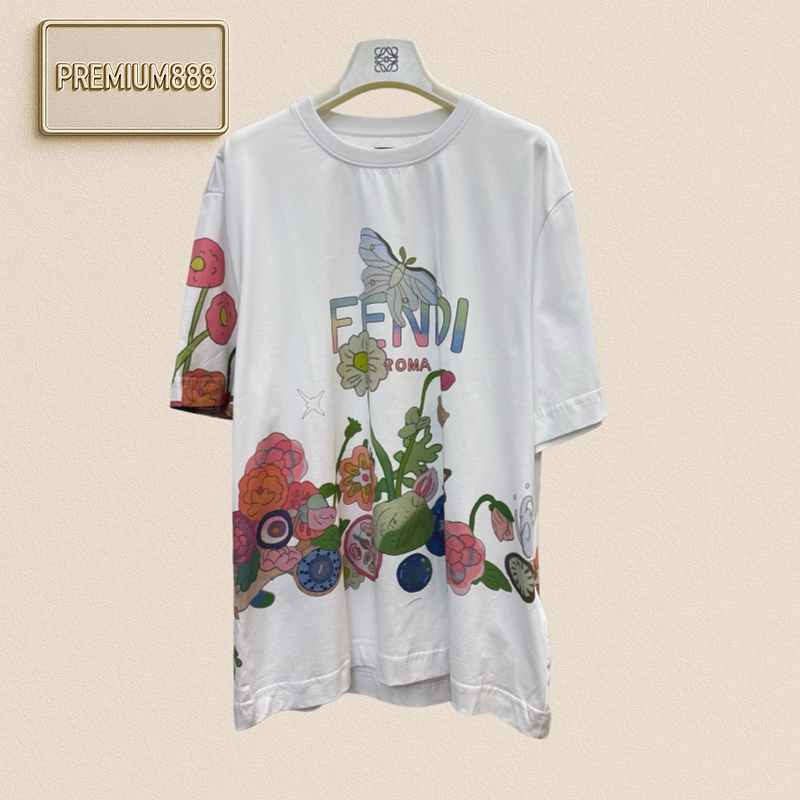 Fend - Natural Flower Patterned Printed Short-Sleeved T-shirt