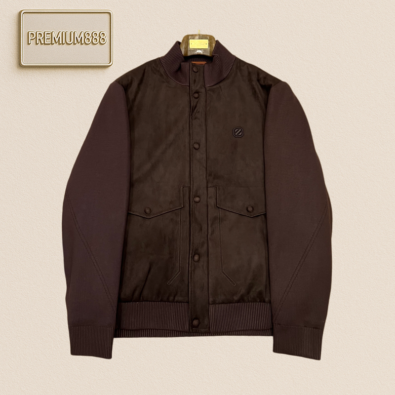 Zegna Jenia Patchwork Deerhide Baseball Collar Casual Down Jacket