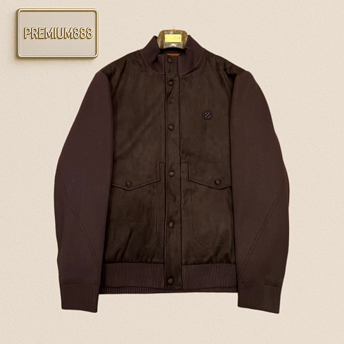 Zegna Jenia Patchwork Deerhide Baseball Collar Casual Down Jacket