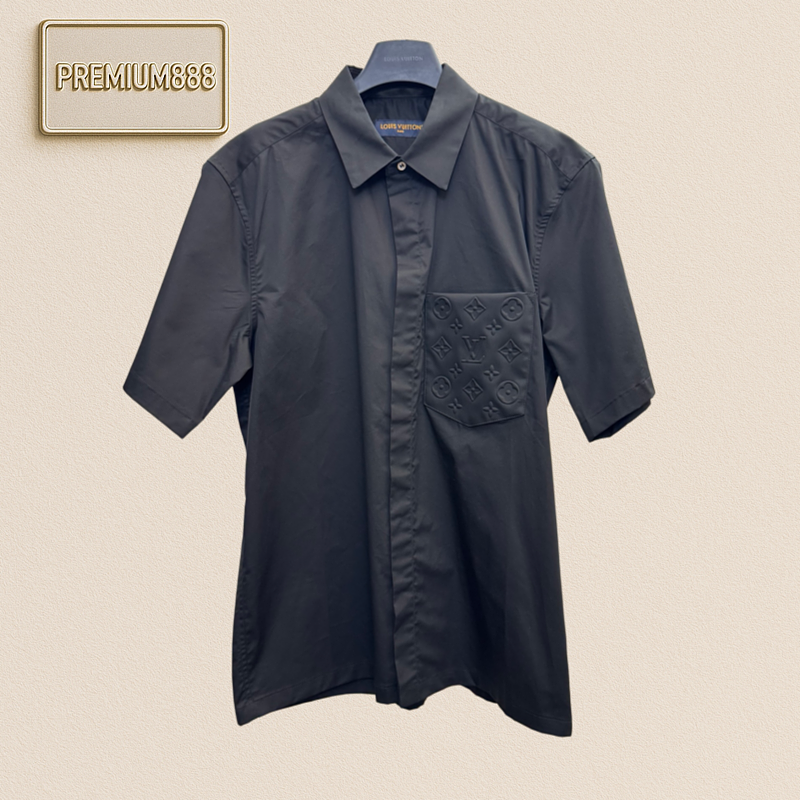 1v Louis Pocket Embroidered Collar Shirt Short Sleeve