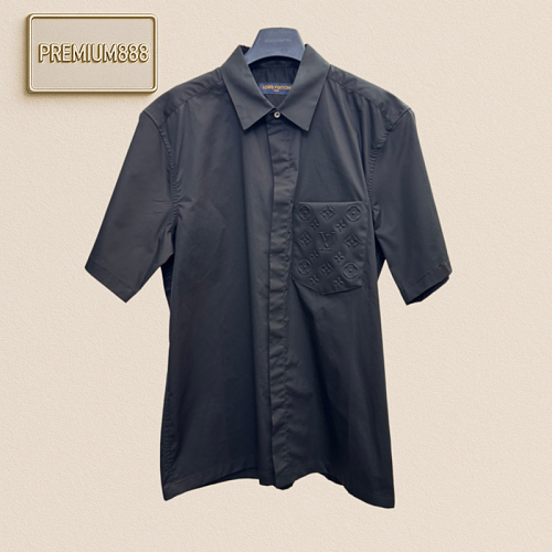 1v Louis Pocket Embroidered Collar Shirt Short Sleeve