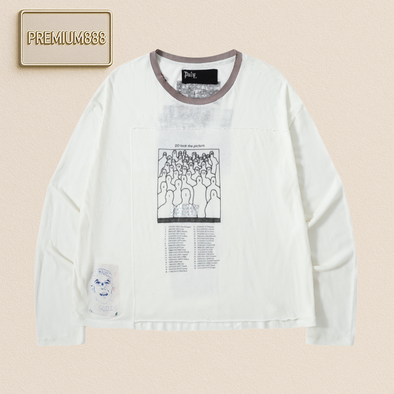 PalyHollywood White Sticker Graffiti Damaged Long Sleeve
