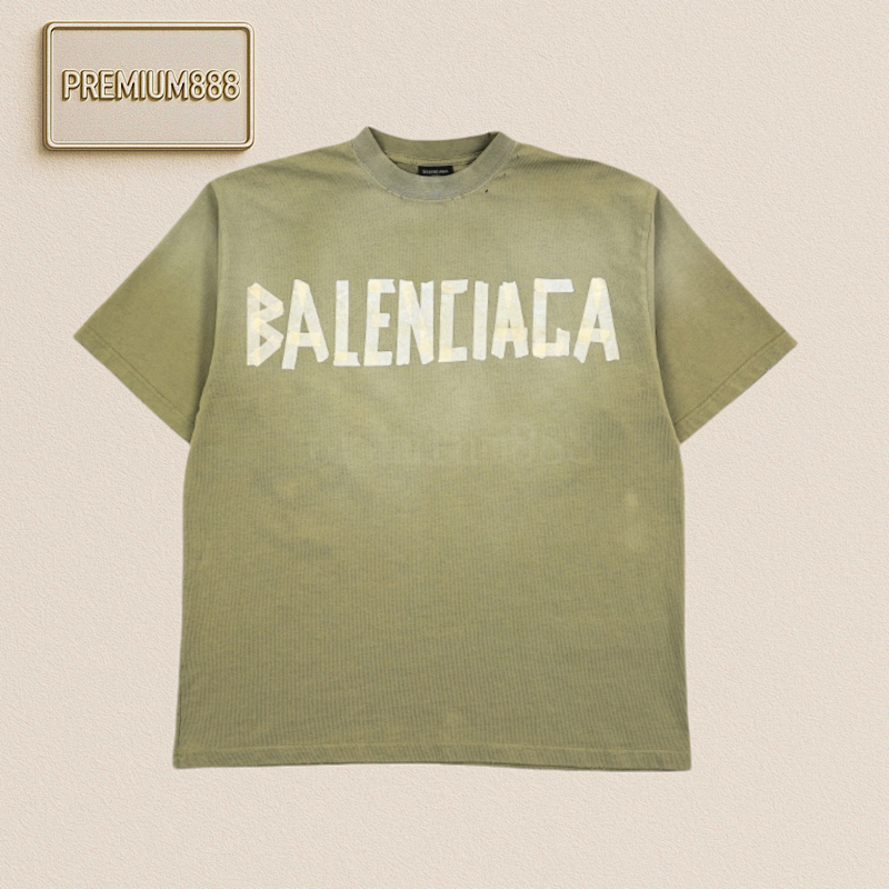 Ba Lenciaga Yellow Rubber Strip Short Sleeves Retro Green