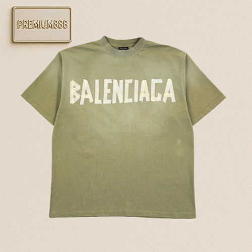 Ba Lenciaga Yellow Rubber Strip Short Sleeves Retro Green