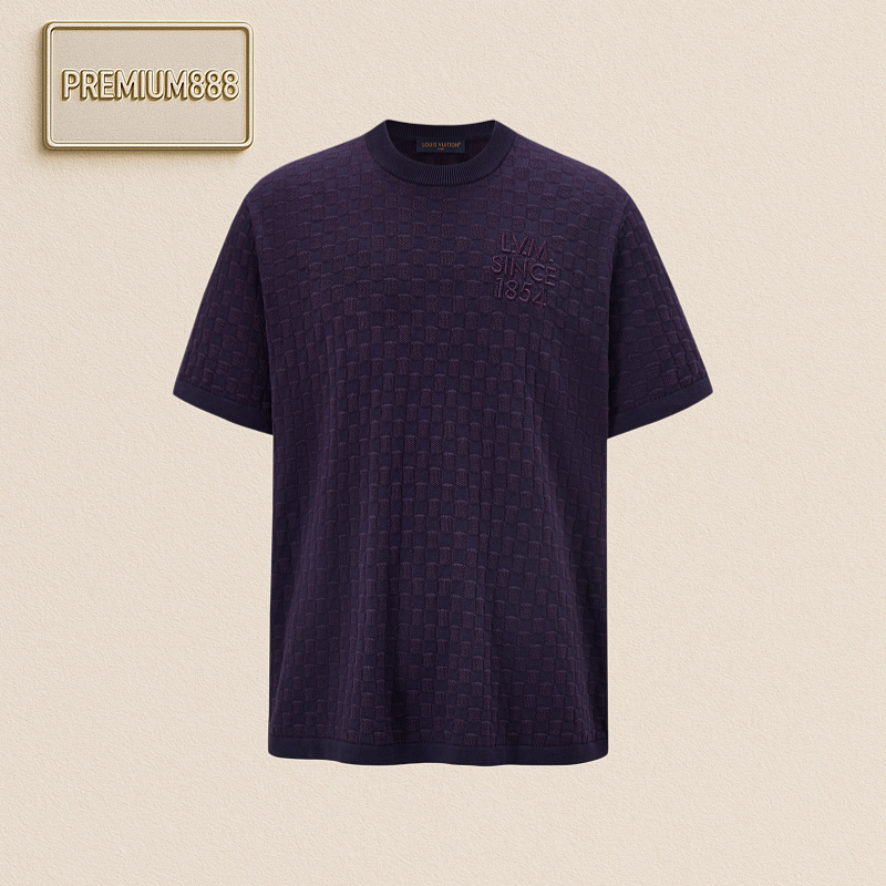 Checkerboard Patterned Wool Short-sleeved Shirt