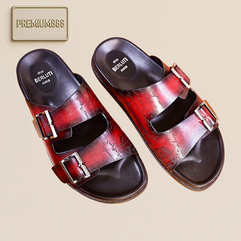 Arrival Spring-Autumn Series Italian-made Egio Sole Egio Written Leather Sandals. The Uppe