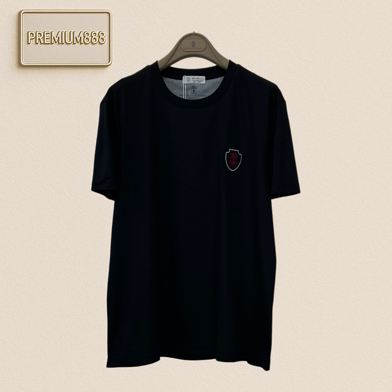 BC Brunello Classic Embroidery Logo Solid Color Round Neck Short Sleeve Shirt