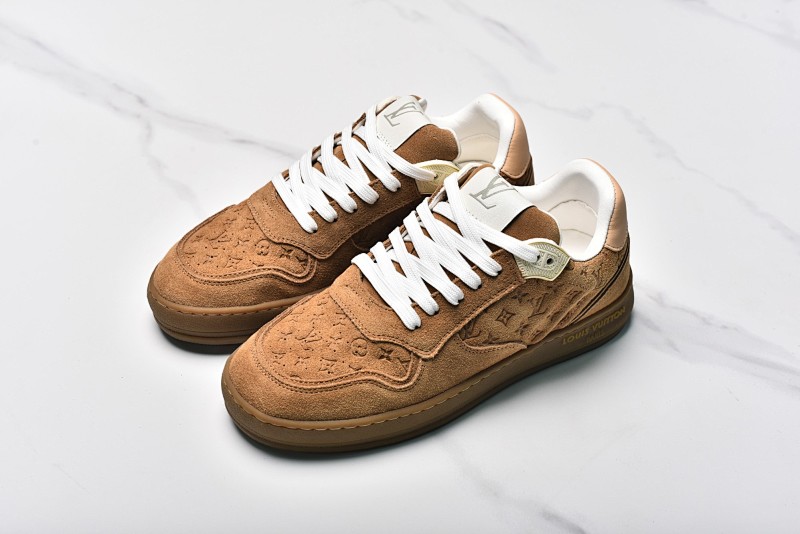 Louis Vuitton Stadium Fall Winter Men's Calfskin Suede Round Toe Lace-up Low-Top Sneakers