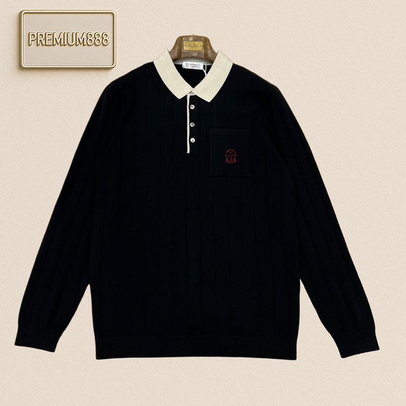 BC Brunello Casual Embroidered Contrasting Color Polo Knit Shirt